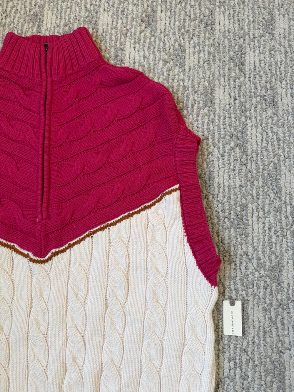 NWT Anthropologie Maeve Varsity Stripe Pink Ivory Brown Poncho Sweater Vest S/M - Picture 6 of 16